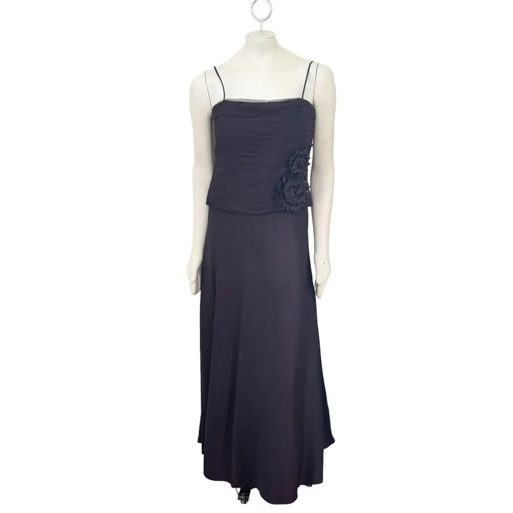 MILLA BELL 2 Piece Illusion Formal Dress Ruched Bodice 3D Flowers SZ 10